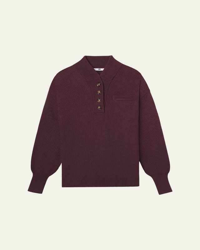 Blouson-Sleeve Cotton-Silk Henley
